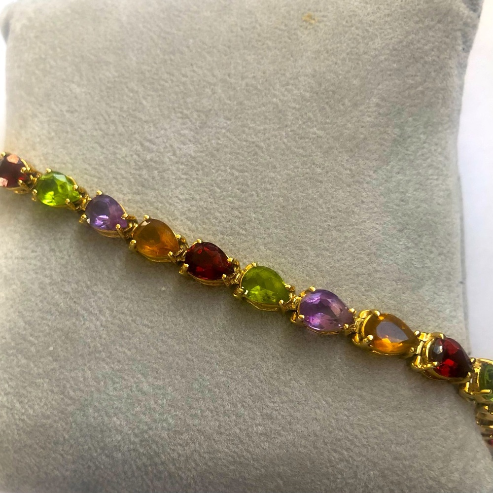 14Kt Yellow Gold Multi-Color Pear Shape Stone Bracelet
